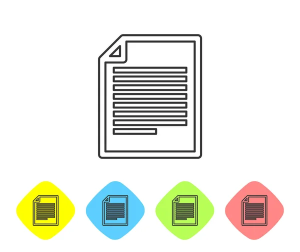 Icono de línea de documento gris aislado sobre fondo blanco. Icono archivo. Icono de lista de verificación. Concepto de negocio. Establecer icono en los botones de rombo de color. Ilustración vectorial — Vector de stock