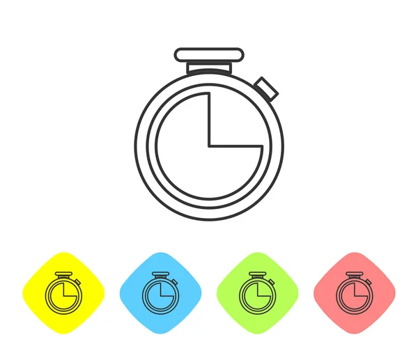 Grijs stopwatch lijn icoon geïsoleerd op witte achtergrond. Tijd timer teken. Pictogram instellen in kleur Rhombus-knoppen. Vector illustratie — Stockvector