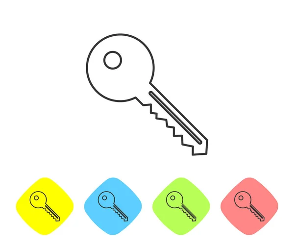 Icono de la línea Key gris aislado sobre fondo blanco. Establecer icono en los botones de rombo de color. Ilustración vectorial — Archivo Imágenes Vectoriales