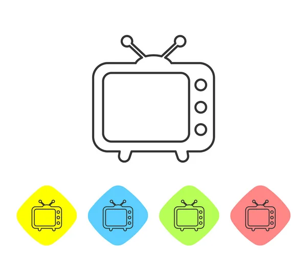 Icona linea Tv grigia isolata su sfondo bianco. Segnale televisivo. Imposta l'icona nei pulsanti rombo a colori. Illustrazione vettoriale — Vettoriale Stock