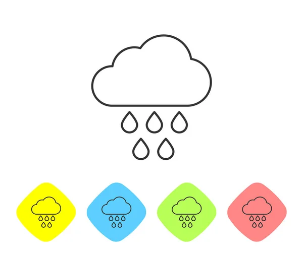 白い背景に隔離された雨線アイコンを持つ灰色の雲。雨滴と雨雲の降水量。色のロンバスボタンにアイコンを設定します。ベクトルイラストレーション — ストックベクタ