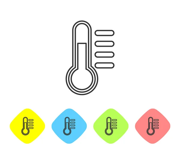 Graues Thermometer-Zeilensymbol auf weißem Hintergrund. setzen Sie das Symbol in farbigen Rautenknöpfen. Vektorillustration — Stockvektor