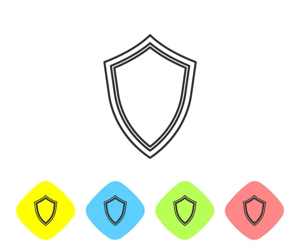 Icono de la línea Grey Shield aislado sobre fondo blanco. Señal de guardia. Establecer icono en los botones de rombo de color. Ilustración vectorial — Vector de stock