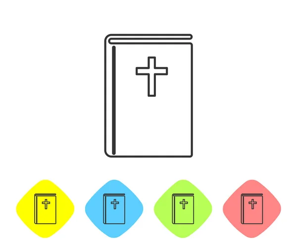 Icône de ligne de livre sainte grise isolée sur fond blanc. Définir l'icône dans les boutons couleur losange. Illustration vectorielle — Image vectorielle