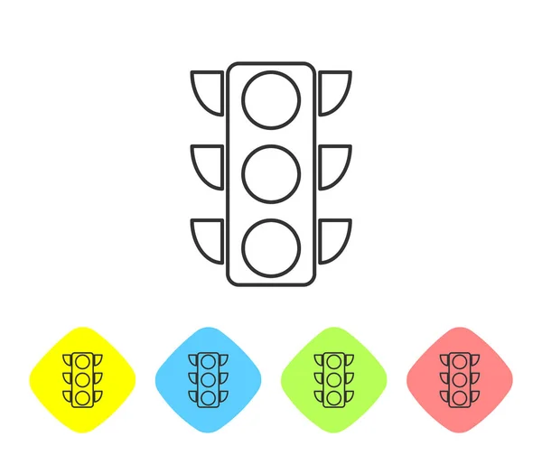 Ícone de linha de semáforo cinza isolado no fundo branco. Definir ícone em botões de losango de cor. Ilustração vetorial — Vetor de Stock