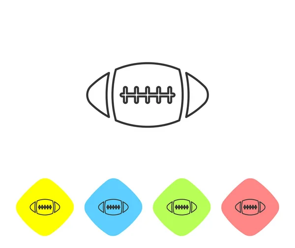 Ícone de linha de bola de futebol americano cinza isolado no fundo branco. Definir ícone em botões de losango de cor. Ilustração vetorial — Vetor de Stock
