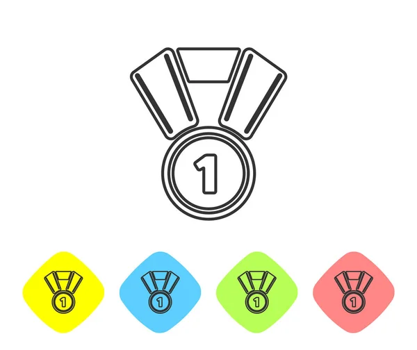 Icono de línea de la Medalla Gris aislado sobre fondo blanco. Símbolo ganador. Establecer icono en los botones de rombo de color. Ilustración vectorial — Archivo Imágenes Vectoriales
