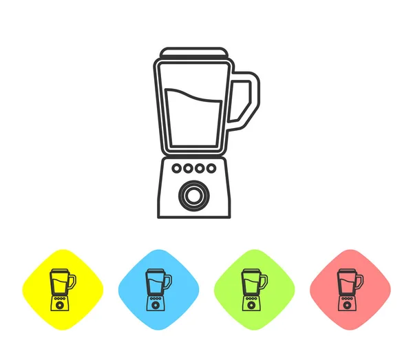 Иконка Grey Blender line выделена на белом фоне. Кухня электрический стационарный блендер с миской. Кулинарные коктейли, коктейли или сок. Установите значок в цветные пуговицы ромба. Векторная миграция — стоковый вектор