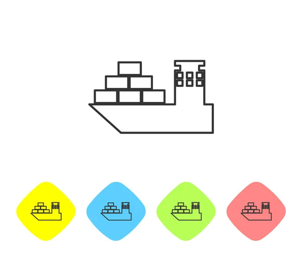 Gri Kargo gemi hattı simgesi beyaz arka plan üzerinde izole. Renk eşkenar dörtgen düğmelerinde simgeyi ayarlayın. Vektör İllüstrasyonu — Stok Vektör