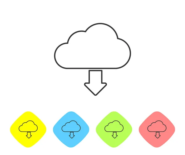 Το εικονίδιο της γραμμής λήψης του Grey cloud απομονώνεται σε λευκό φόντο. Ρυθμίστε το εικονίδιο σε έγχρωμα κουμπιά ρόμβος. Απεικόνιση διανυσματικών φορέων — Διανυσματικό Αρχείο
