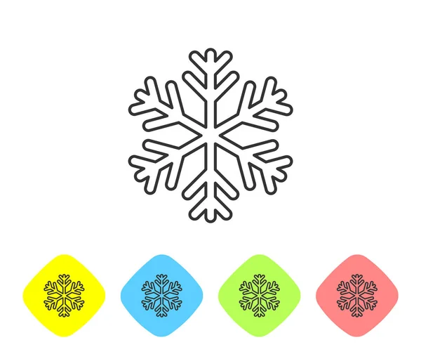 Icono de línea GreySnowflake aislado sobre fondo blanco. Establecer icono en los botones de rombo de color. Ilustración vectorial — Vector de stock