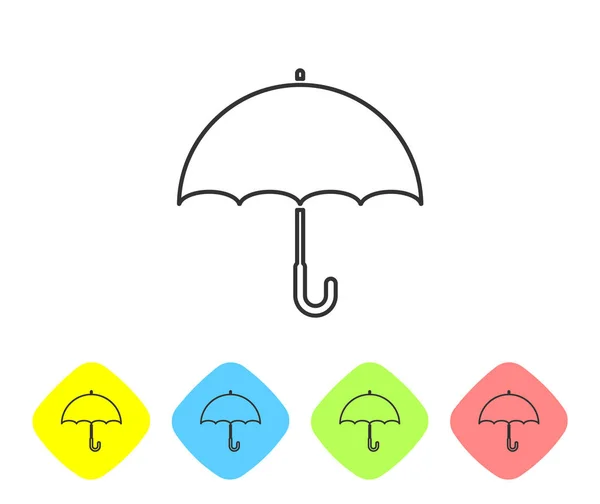 Γκρι εικονίδιο γραμμή ομπρέλα απομονωθεί σε λευκό φόντο. Ρυθμίστε το εικονίδιο σε έγχρωμα κουμπιά ρόμβος. Απεικόνιση διανυσματικών φορέων — Διανυσματικό Αρχείο