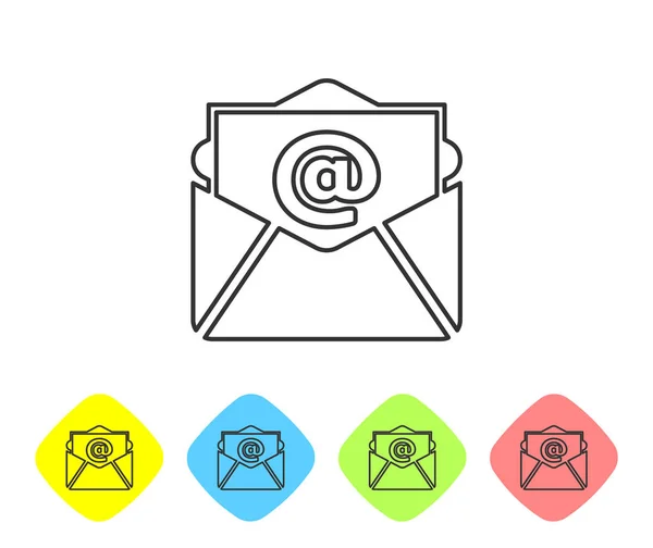 Icône Gris Mail et ligne e-mail isolée sur fond blanc. E-mail du symbole de l'enveloppe. Signe de message électronique. Définir l'icône dans les boutons couleur losange. Illustration vectorielle — Image vectorielle