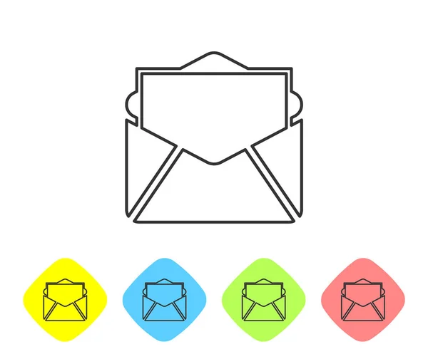Grå e-post och e-line-ikonen isolerad på vit bakgrund. Kuvertsymbol e-post. E-postmeddelande tecken. Ange ikon i färg Rhombus knappar. Vektor illustration — Stock vektor