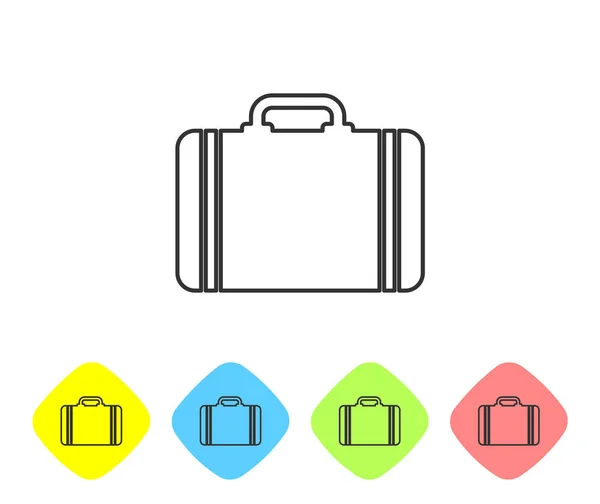 Grijze koffer voor Travel line icoon geïsoleerd op witte achtergrond. Reisbagage teken. Reisbagage pictogram. Pictogram instellen in kleur Rhombus-knoppen. Vector illustratie — Stockvector