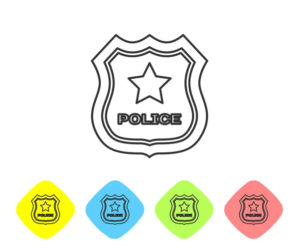 Grå polis emblem linje ikon isolerad på vit bakgrund. Sheriff Badge-skylt. Ange ikon i färg Rhombus knappar. Vektor illustration — Stock vektor