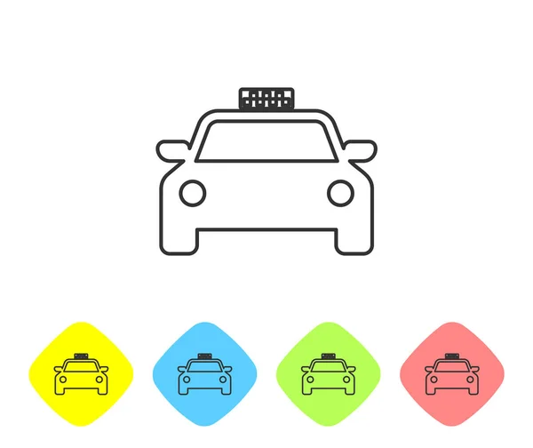 Icona linea auto taxi grigio isolato su sfondo bianco. Imposta l'icona nei pulsanti rombo a colori. Illustrazione vettoriale — Vettoriale Stock