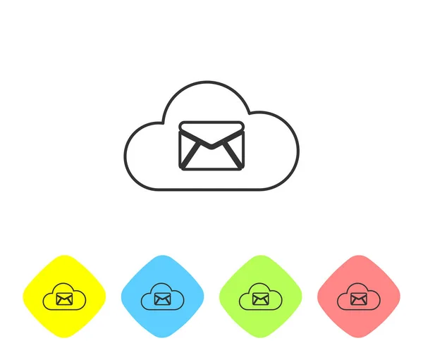 Icône de ligne de serveur de messagerie Grey Cloud isolée sur fond blanc. Hébergement de serveur Cloud pour courrier électronique. Service de messagerie en ligne. Panneau de la boîte aux lettres. Définir l'icône dans les boutons couleur losange. Illustration vectorielle — Image vectorielle