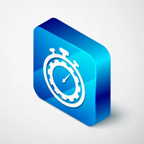 Icône Isometric Time Management isolée sur fond blanc. Horloge et enseigne. Le symbole de productivité. Bouton carré bleu. Illustration vectorielle — Image vectorielle