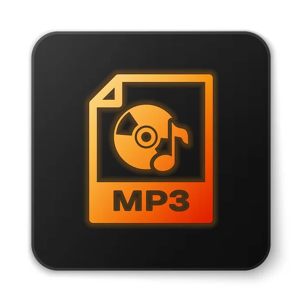 橙色发光的 Mp3 文件文档图标。下载位于白色背景上的 MP3 按钮图标。MP3 音乐格式符号。MP3 文件符号。黑色方形按钮。矢量插图 — 图库矢量图片