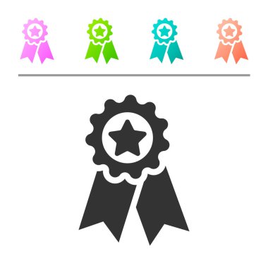 Beyaz arka planda izole edilmiş yıldız simgesine sahip Gri Madalya. Kazanan başarı işareti. Ödül madalyası. Simgeyi renk düğmelerinde ayarlayın. Vektör İllüstrasyonu