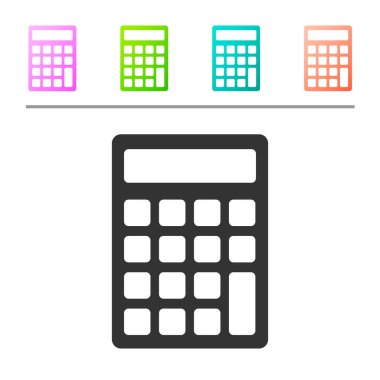 Gri Hesap Makinesi simgesi beyaz arka planda yalıtılmış. Muhasebe sembolü. İş hesaplamaları matematik eğitim ve finans. Simgeyi renk düğmelerinde ayarlayın. Vektör İllüstrasyonu