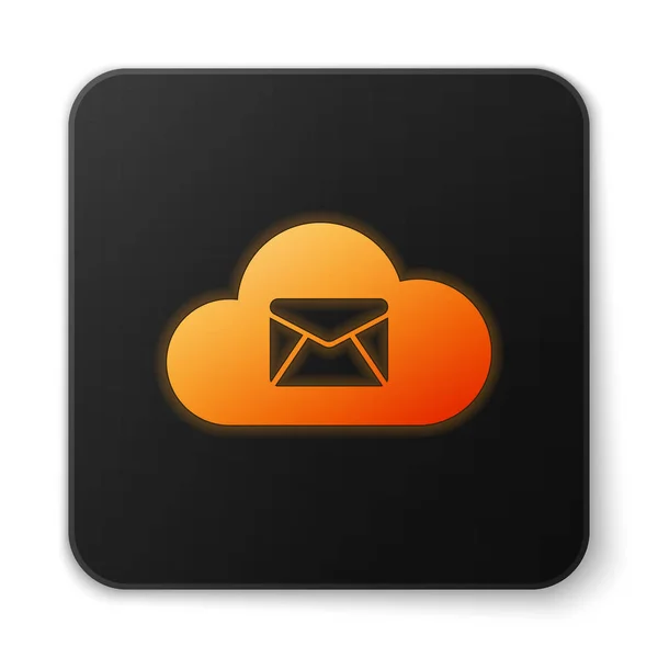 Icono naranja brillante servidor de correo Cloud aislado sobre fondo blanco. Alojamiento de servidores en la nube para correo electrónico. Servicio de mensajes en línea. Señal de buzón. Botón cuadrado negro. Ilustración vectorial — Archivo Imágenes Vectoriales