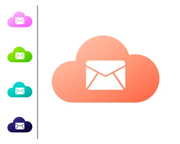 Coral Cloud ícone do servidor de correio isolado no fundo branco. Hospedagem de servidor de nuvem para email. Serviço de mensagens online. Assinatura da caixa de correio. Definir ícones de cor. Ilustração vetorial — Vetor de Stock
