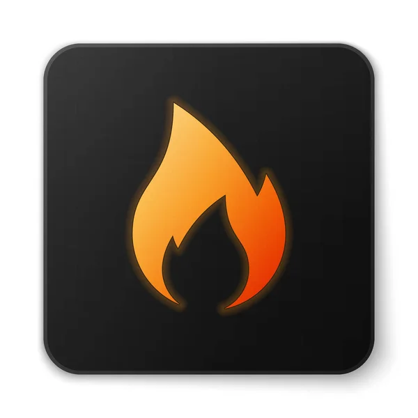 Orange glowing Fire flame icon isolated on white background. Heat symbol. Black square button. Vector Illustration — Stock Vector