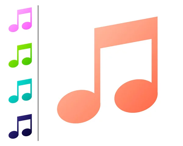Coral Music note, ícone de tom isolado no fundo branco. Definir ícone em botões de cor. Ilustração vetorial — Vetor de Stock