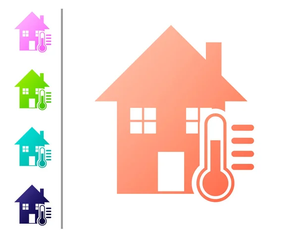 Icona temperatura Coral House isolata su sfondo bianco. Icona del termometro. Imposta icone a colori. Illustrazione vettoriale — Vettoriale Stock