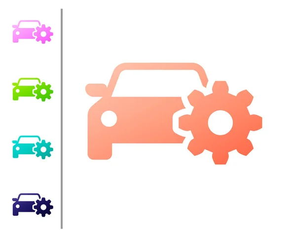 Icono de servicio de Coral Car aislado sobre fondo blanco. Servicio mecánico automático. Servicio mecánico. Servicio de reparación mecánico de automóviles. Signo de mantenimiento. Establecer icono en los botones de color. Ilustración vectorial — Vector de stock