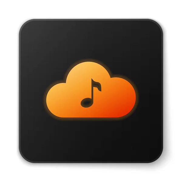 白の背景に分離されたオレンジ光る音楽ストリーミングサービスのアイコン。サウンドクラウドコンピューティング、オンラインメディアストリーミング、オンラインソング、オーディオウェーブ。黒の四角ボタン。ベクターイラスト — ストックベクタ