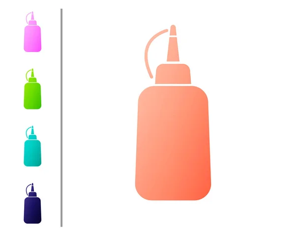 Beyaz arka planda izole mercan hardal şişesi simgesi. Renk simgeleri ayarlayın. Vektör Illustration — Stok Vektör