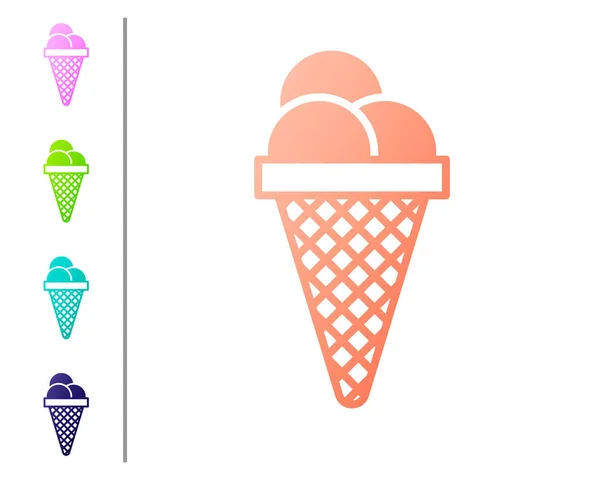 Krémová Zmrzlina ve ikoně vaflových hlávek izolovaná na bílém pozadí. Sladký symbol. Nastavte barevné ikony. Vektorová ilustrace — Stockový vektor