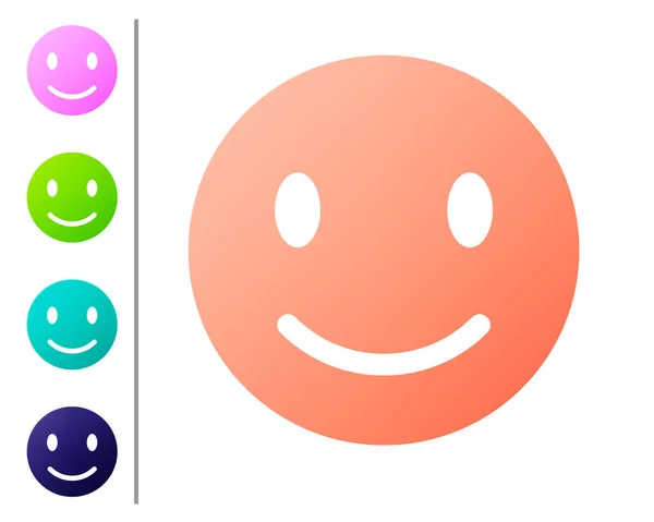 Coral Smile ícone de rosto isolado no fundo branco. Emoticon sorridente. Feliz símbolo de chat sorridente. Definir ícones de cor. Ilustração vetorial — Vetor de Stock