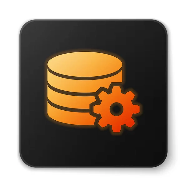 Oranje gloeiende instelling database server pictogram geïsoleerd op witte achtergrond. Database Center. Zwarte vierkante knop. Vector illustratie — Stockvector