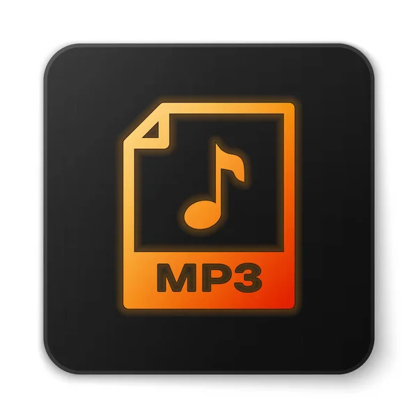 Orange glödande MP3-fil dokumentikon. Ladda ner MP3-knappen ikon isolerad på vit bakgrund. MP3 musik format tecken. MP3-filsymbol. Svart fyrkantig knapp. Vektor illustration — Stock vektor