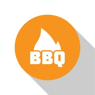 Beyaz Barbekü Ateş Alevi simgesi beyaz arkaplanda izole edildi. Isı sembolü. Barbekü ızgara partisi. Turuncu daire düğmesi. Vektör İllüstrasyonu