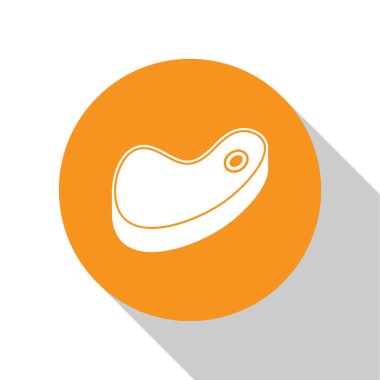 Beyaz arka planda beyaz biftek ikonu var. Turuncu daire düğmesi. Vektör İllüstrasyonu