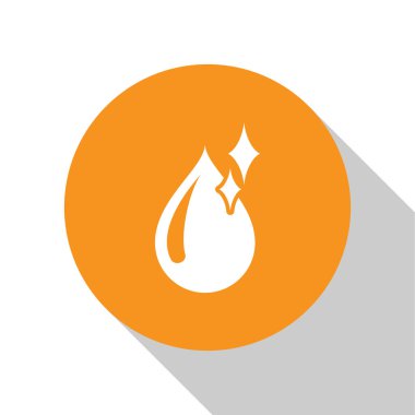 Beyaz temiz su damlası simgesi beyaz arka planda yalıtılmış. Turuncu daire düğmesi. Vektör Illustration