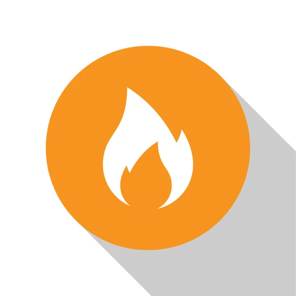 White Fire flame icon isolated on white background. Heat symbol. Orange circle button. Vector Illustration