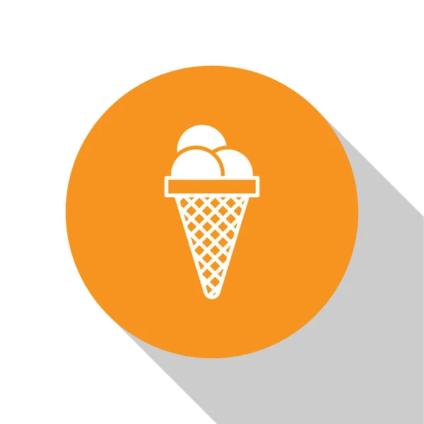 Bílá zmrzlina v kuželu ikony izolované na bílém pozadí. Pěkný symbol. Oranžový knoflík. Vektorová ilustrace — Stockový vektor