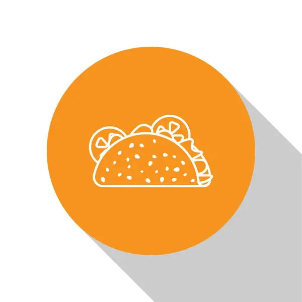 Taco blanc avec icône tortilla isolée sur fond blanc. Restauration rapide mexicaine traditionnelle. Bouton rond orange. Illustration vectorielle — Image vectorielle
