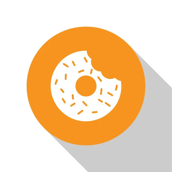 Donut branco com ícone de esmalte doce isolado no fundo branco. Botão laranja círculo. Ilustração vetorial —  Vetores de Stock