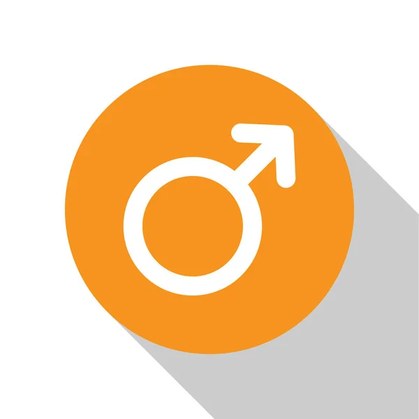 White Male gender symbol icon isolated on white background. Orange circle button. Vector Illustration — Stock Vector