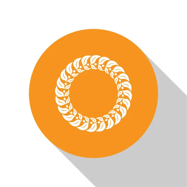 Fehér Laurel koszorú ikon izolált fehér háttér. Triumph szimbóluma. Narancssárga kör gomb. Vektoros illusztráció — Stock Vector