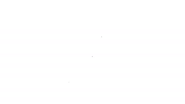 Puntatore mappa nera con icona della linea di hotdog fast food su sfondo bianco. Icona della salsiccia. Animazione grafica 4K Video motion — Video Stock