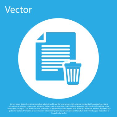 Mavi Arka planda yalıtılmış dosya belge simgesini sil. Geri dönüşüm kutusu işareti ile kağıt kağıt. Reddedilen belge simgesi. Kağıt üzerinde çapraz. Beyaz daire düğmesi. Düz tasarım. Vektör İllüstrasyonu