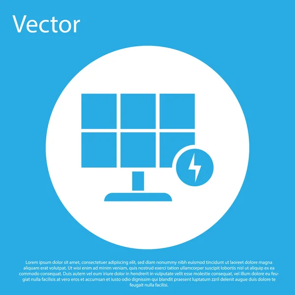 Ícone do painel de energia solar azul isolado no fundo azul. Botão de círculo branco. Ilustração vetorial — Vetor de Stock